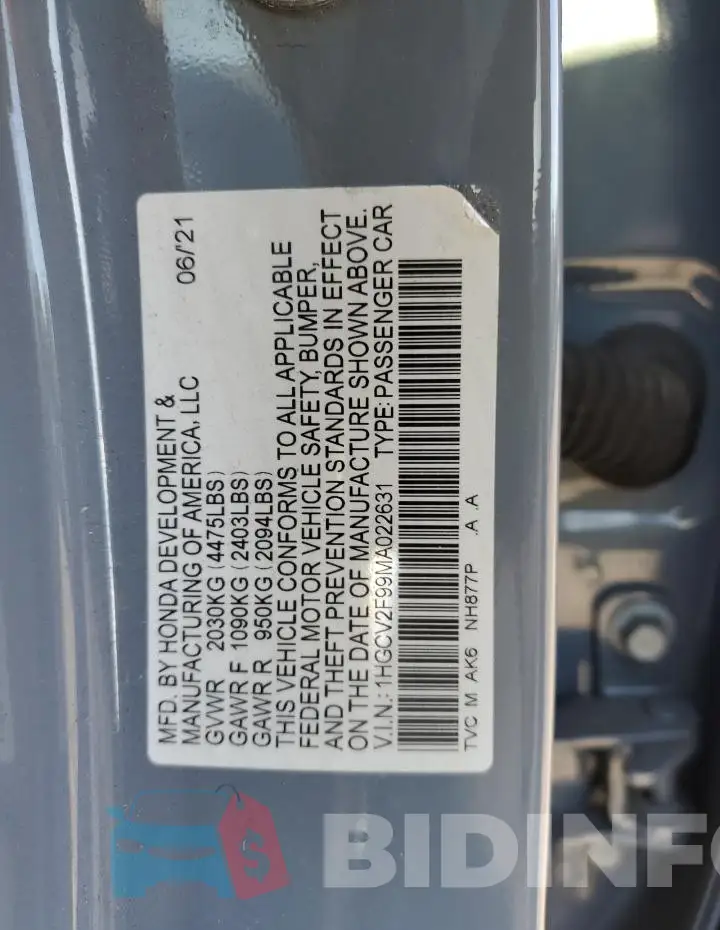 1HGCV2F99MA022631 Photo# 13