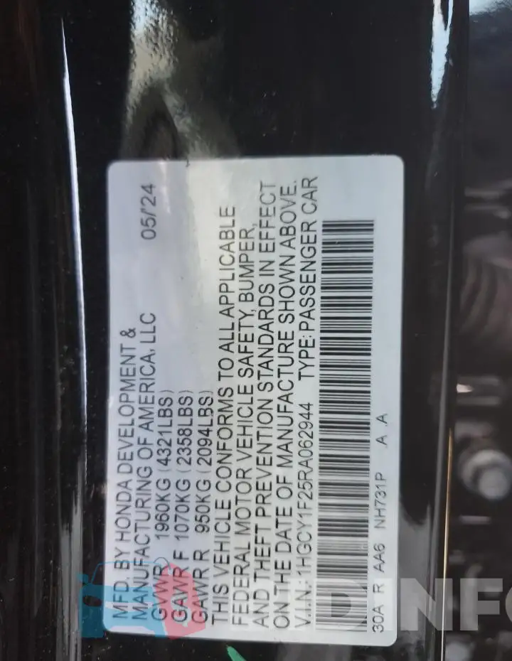 1HGCY1F25RA062944 Photo# 13