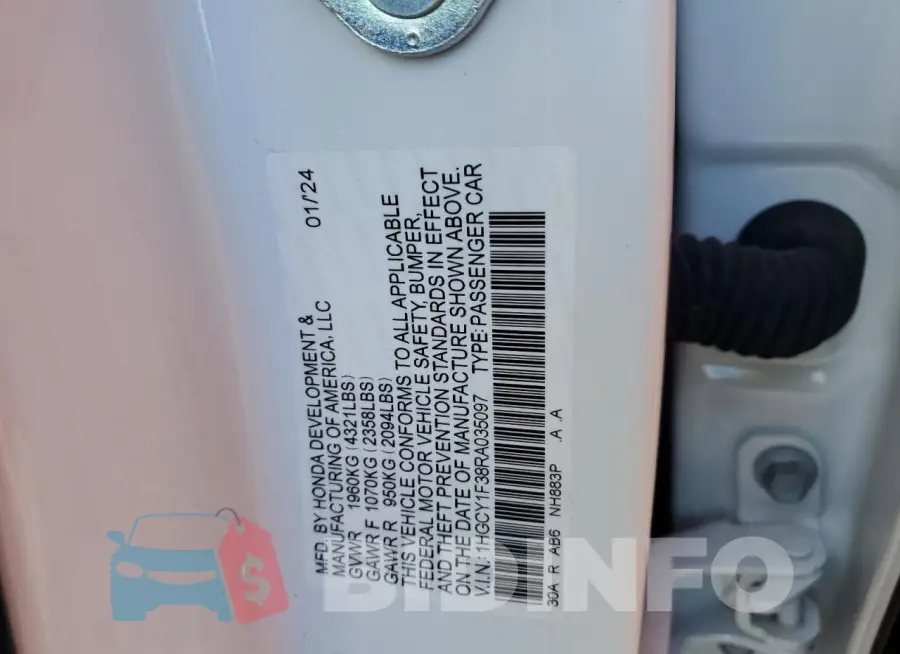 1HGCY1F38RA035097 Photo# 12