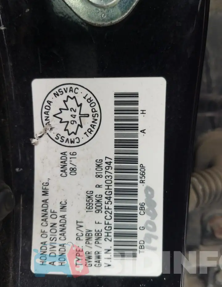 2HGFC2F54GH037947 Photo# 12