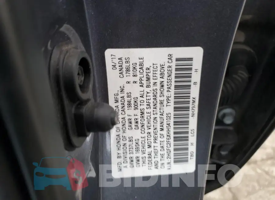 2HGFC2F6XHH541025 Photo# 13