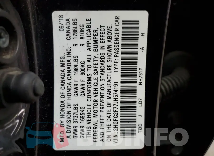 2HGFC2F77JH574191 Photo# 12