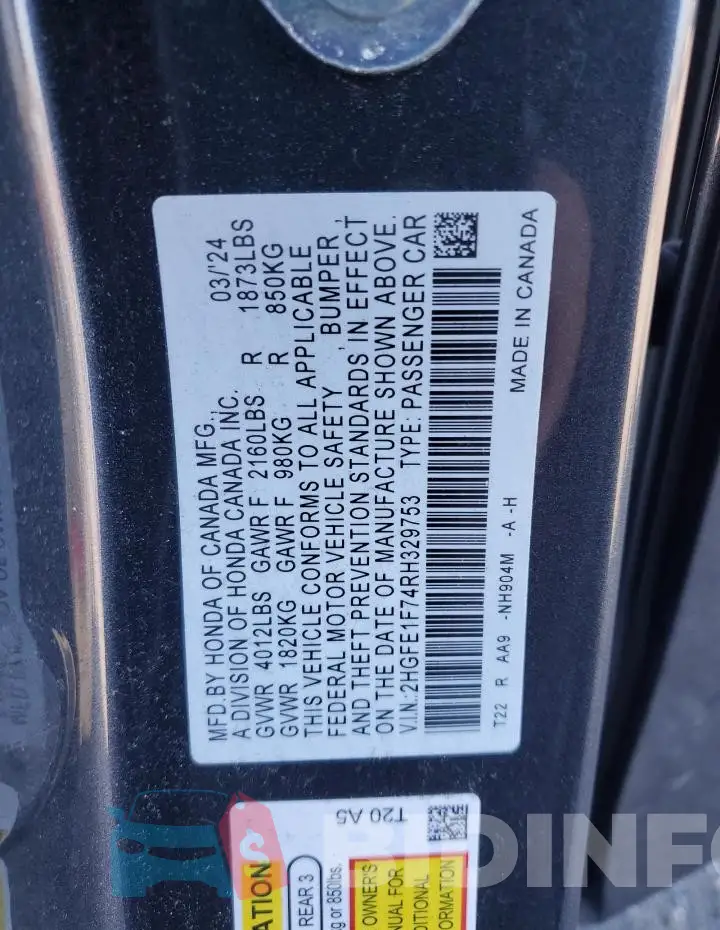2HGFE1F74RH329753 Photo# 13