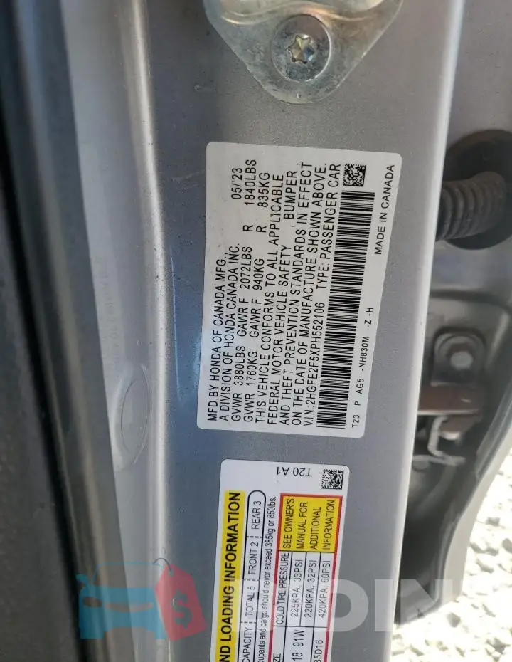 2HGFE2F5XPH552106 Photo# 12
