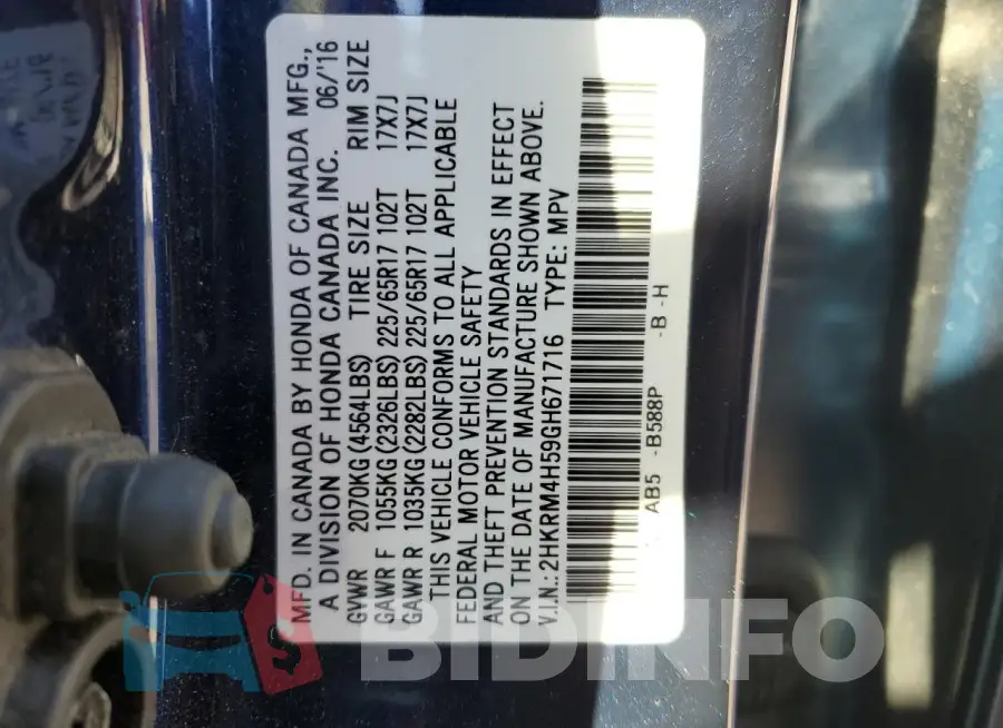 2HKRM4H59GH671716 Photo# 14