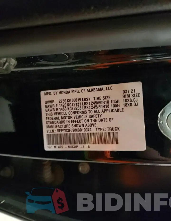 5FPYK3F79MB010074 Photo# 12