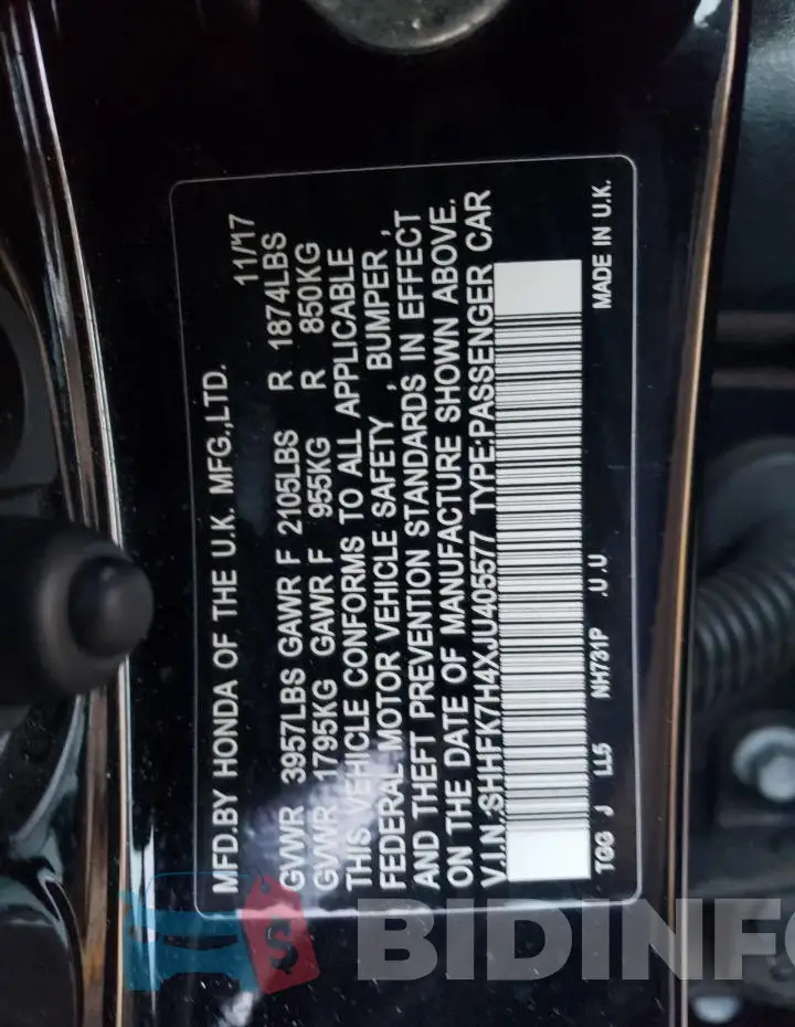 SHHFK7H4XJU405577 Photo# 12