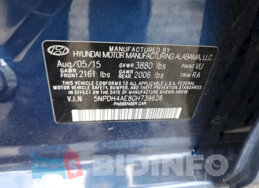 5NPDH4AE8GH739626 Photo# 12