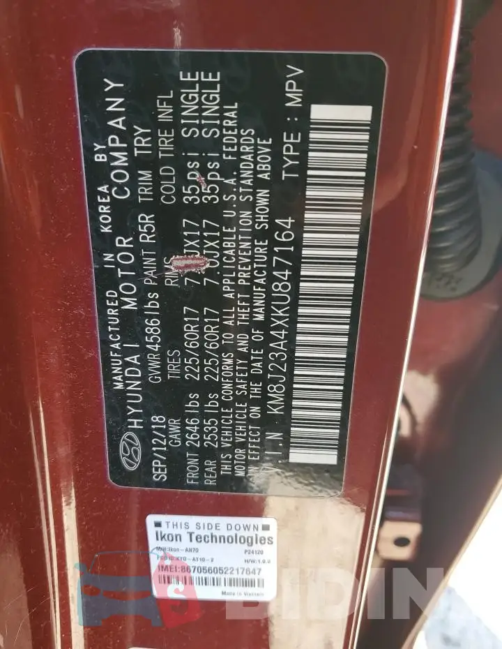 KM8J23A4XKU847164 Photo# 13