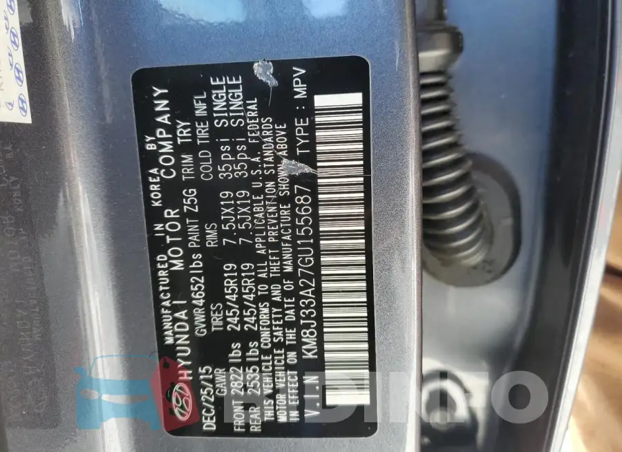 KM8J33A27GU155687 Photo# 13