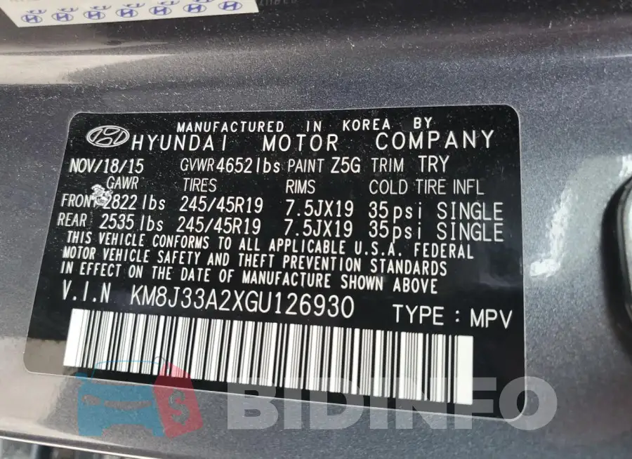 KM8J33A2XGU126930 Photo# 13