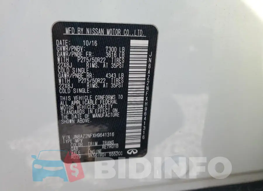 JN8AZ2NFXH9641316 Photo# 13