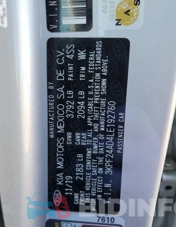 3KPF24AD4LE192760 Photo# 12