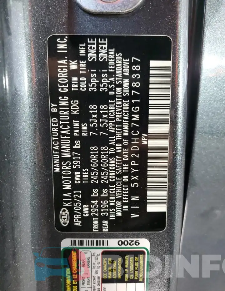 5XYP2DHC7MG178387 Photo# 13