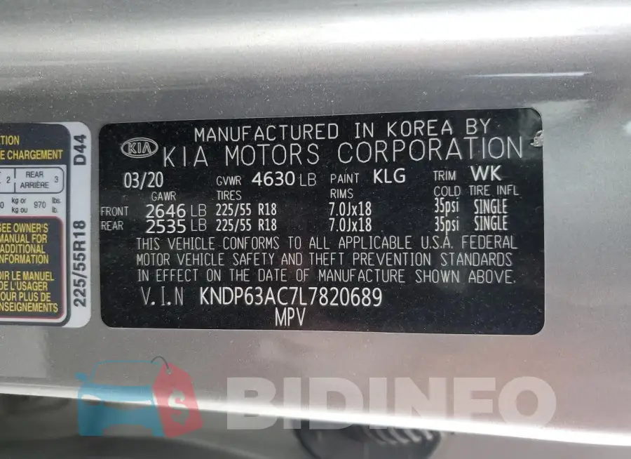 KNDP63AC7L7820689 Photo# 13