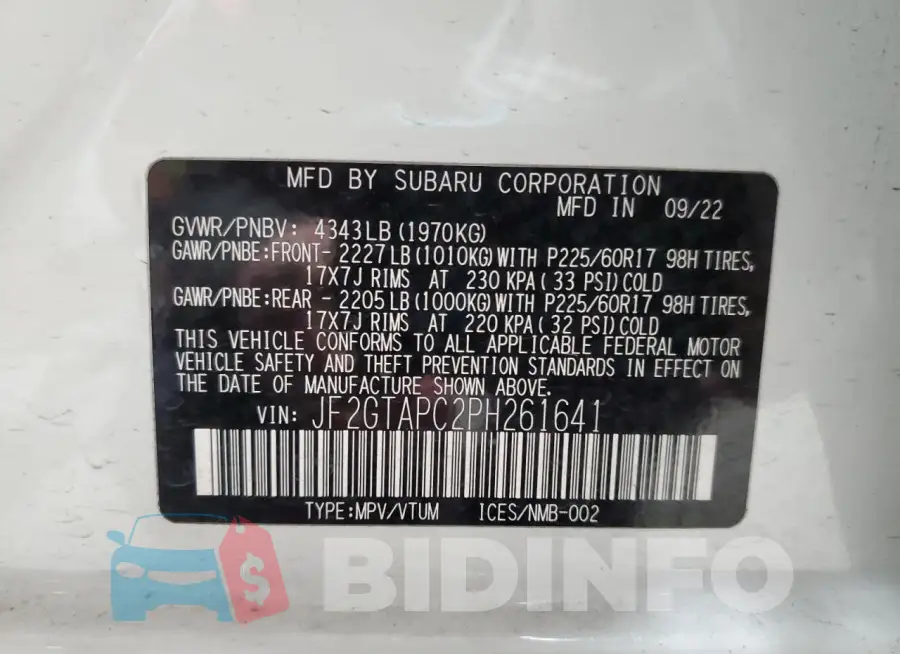 JF2GTAPC2PH261641 Photo# 13