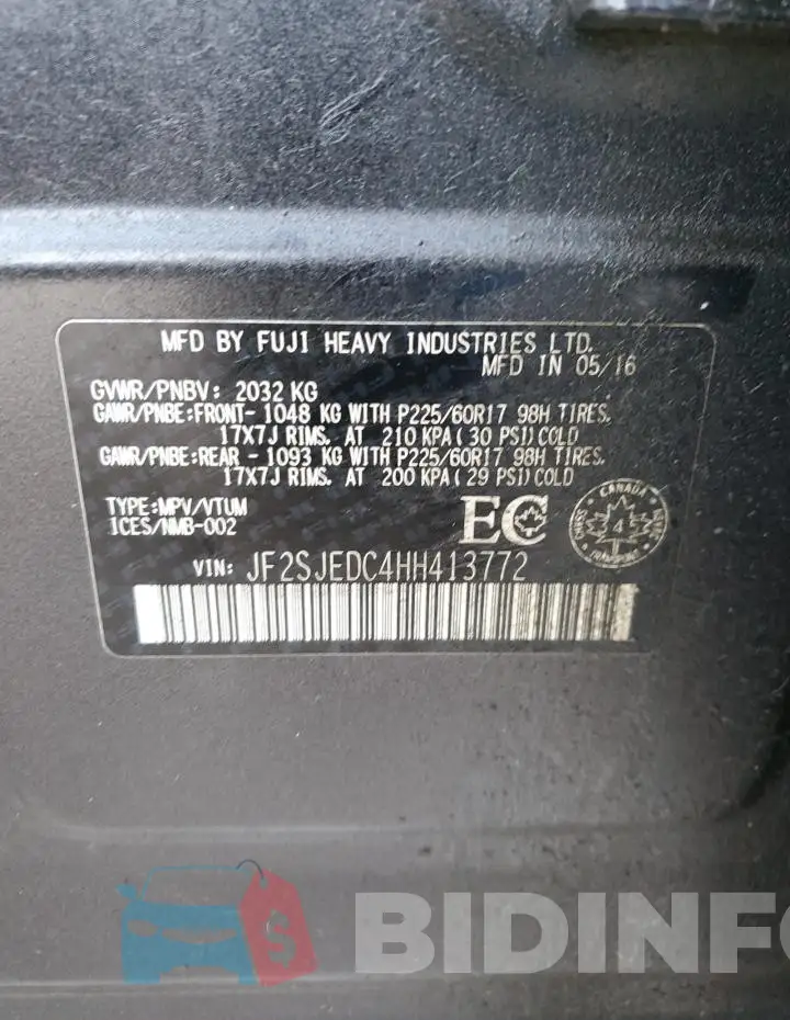 JF2SJEDC4HH413772 Photo# 14
