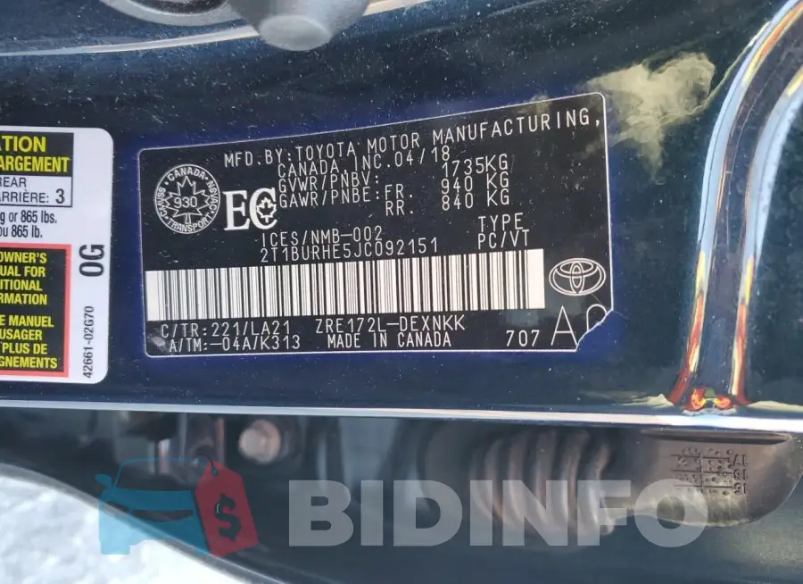 2T1BURHE5JC092151 Photo# 12