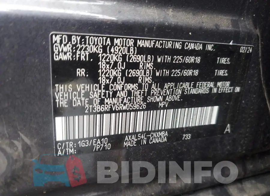 2T3B6RFV6RW059626 Photo# 12