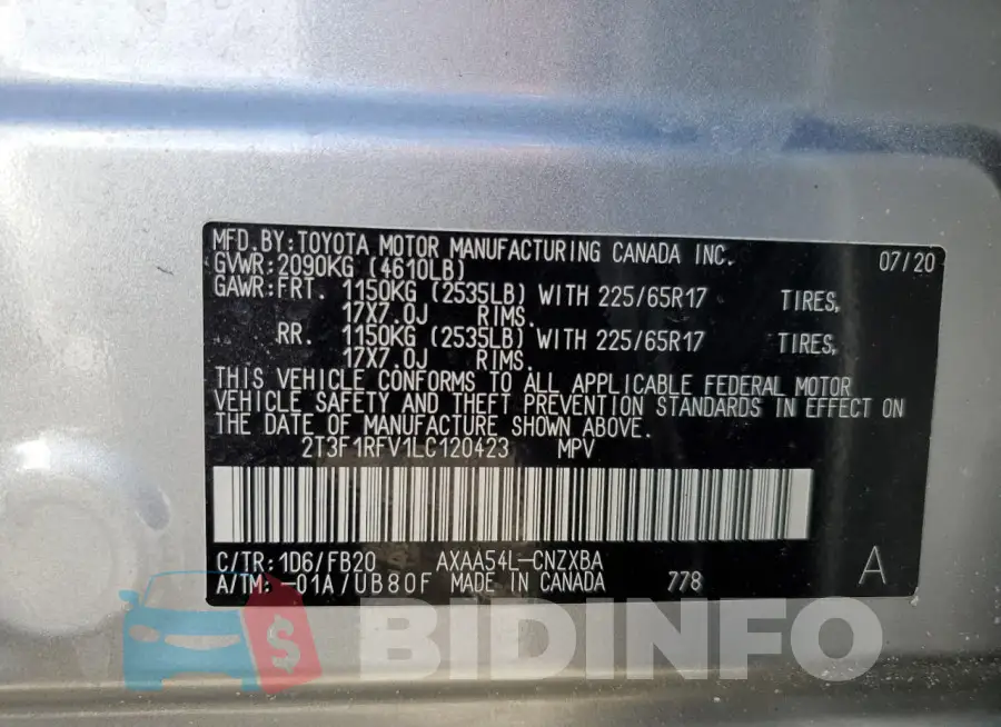 2T3F1RFV1LC120423 Photo# 13