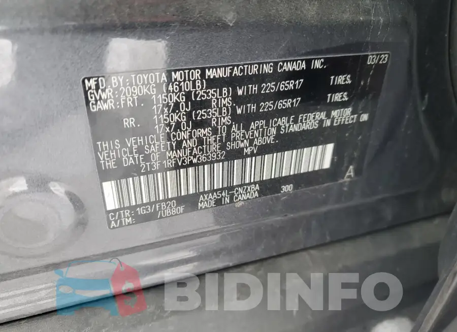 2T3F1RFV3PW363932 Photo# 13