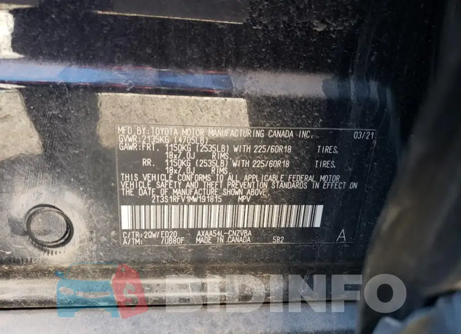2T3S1RFV1MW191815 Photo# 13
