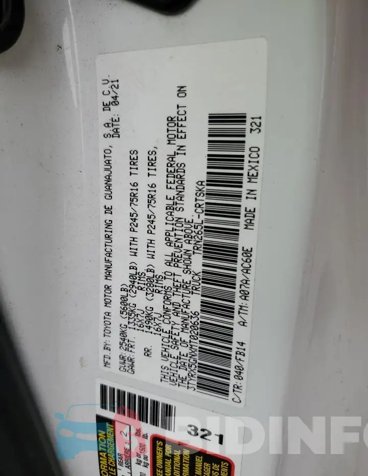 3TYRX5GNXMT020636 Photo# 12