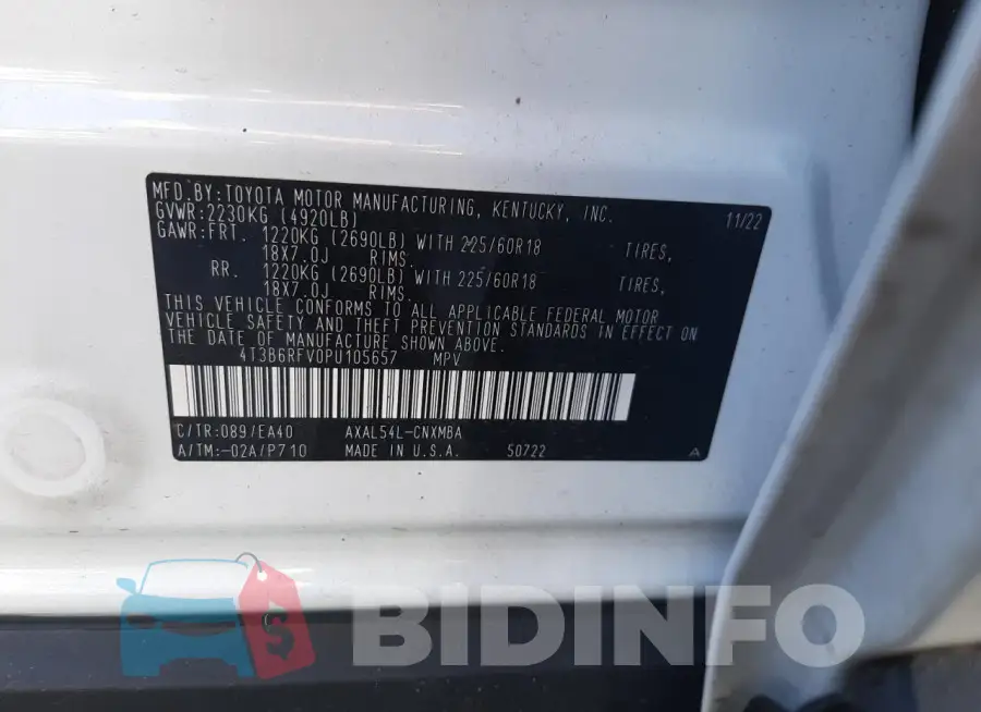 4T3B6RFV0PU105657 Photo# 13