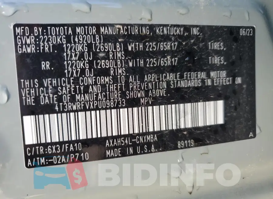 4T3RWRFVXPU098733 Photo# 14