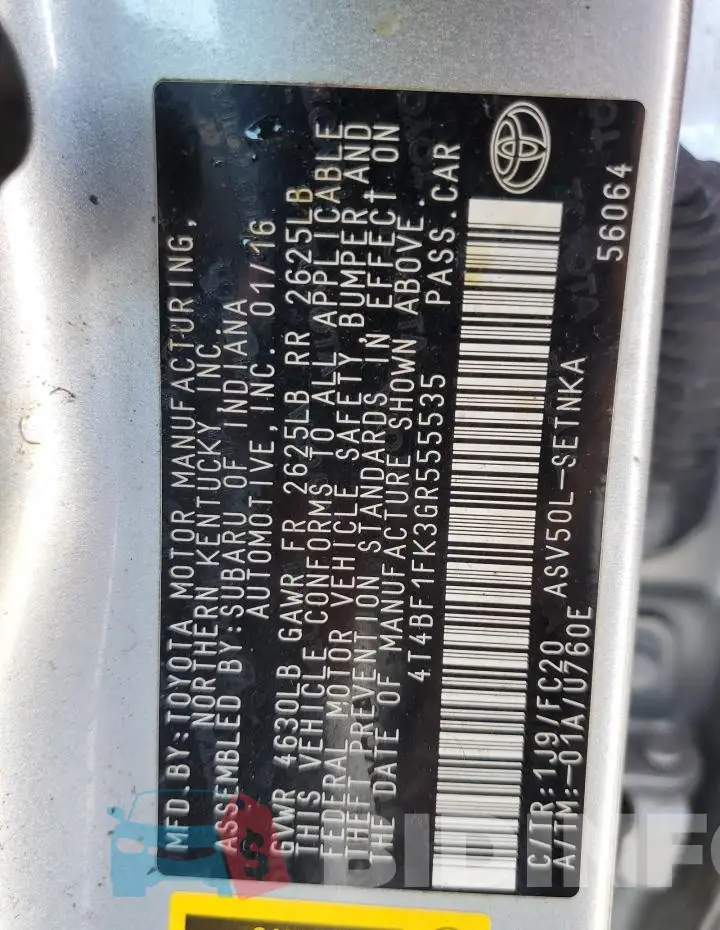 4T4BF1FK3GR555535 Photo# 13