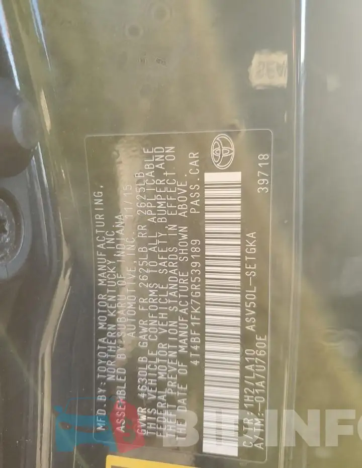 4T4BF1FK7GR539189 Photo# 12