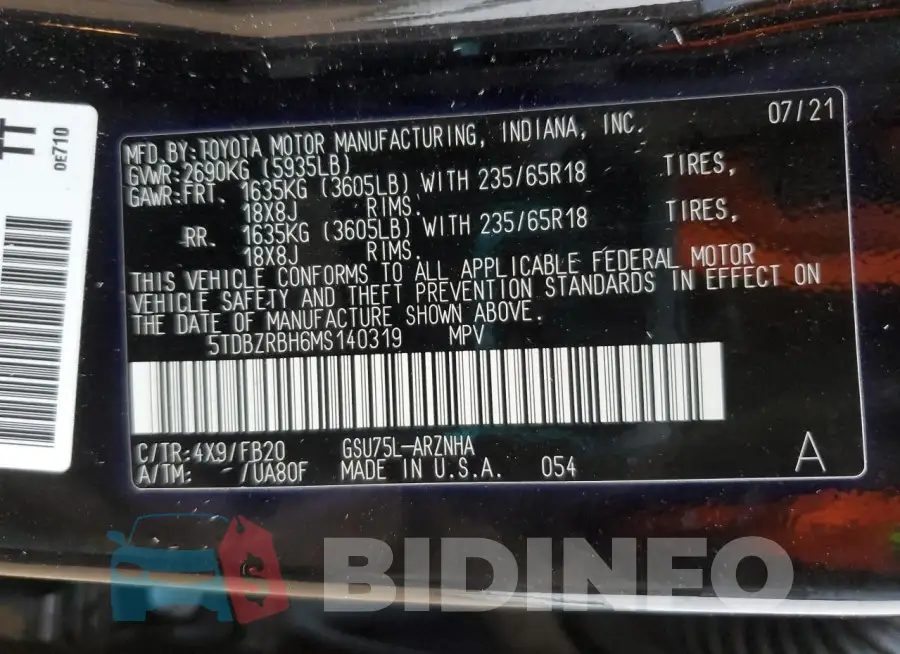 5TDBZRBH6MS140319 Photo# 13