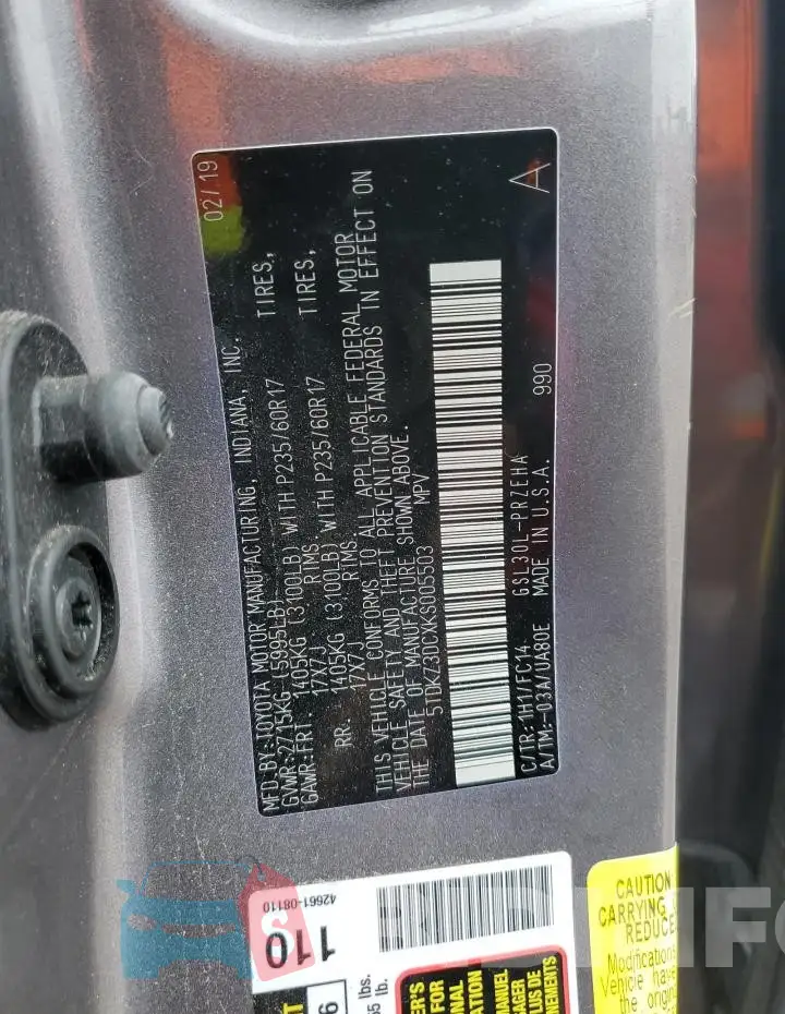 5TDKZ3DCXKS005503 Photo# 13