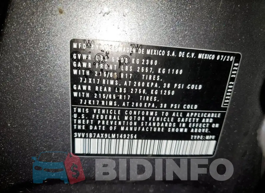 3VV1B7AX9LM149254 Photo# 13