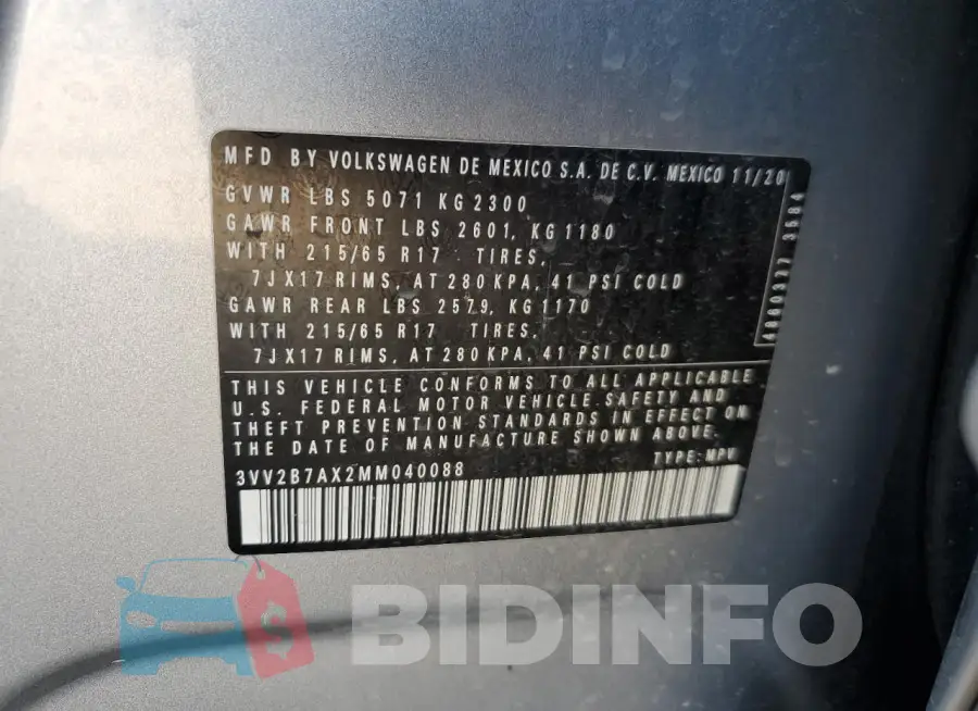 3VV2B7AX2MM040088 Photo# 13
