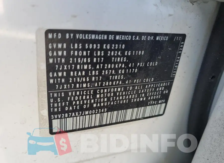 3VV2B7AX7JM002349 Photo# 13