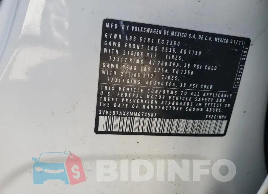 3VV3B7AX8MM074587 Photo# 13