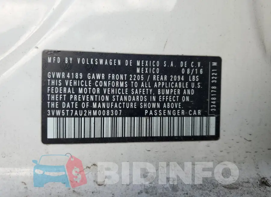 3VW5T7AU2HM008307 Photo# 13