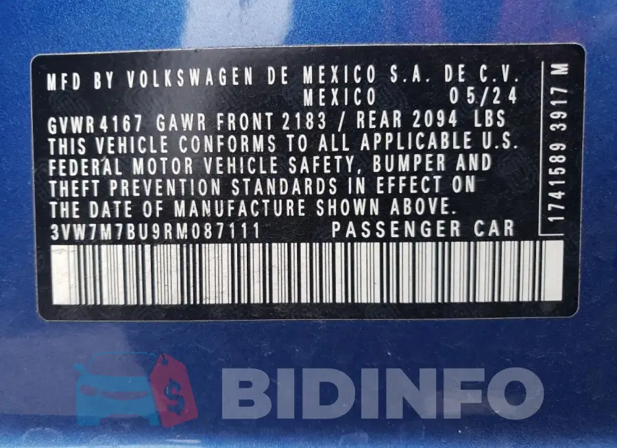 3VW7M7BU9RM087111 Photo# 12