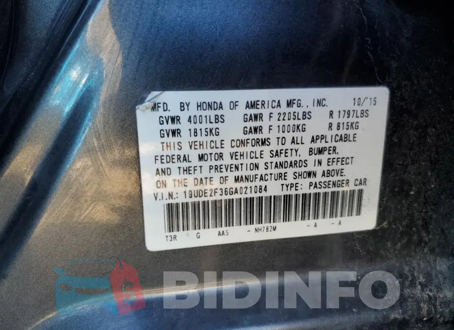 19UDE2F36GA021084 Photo# 12