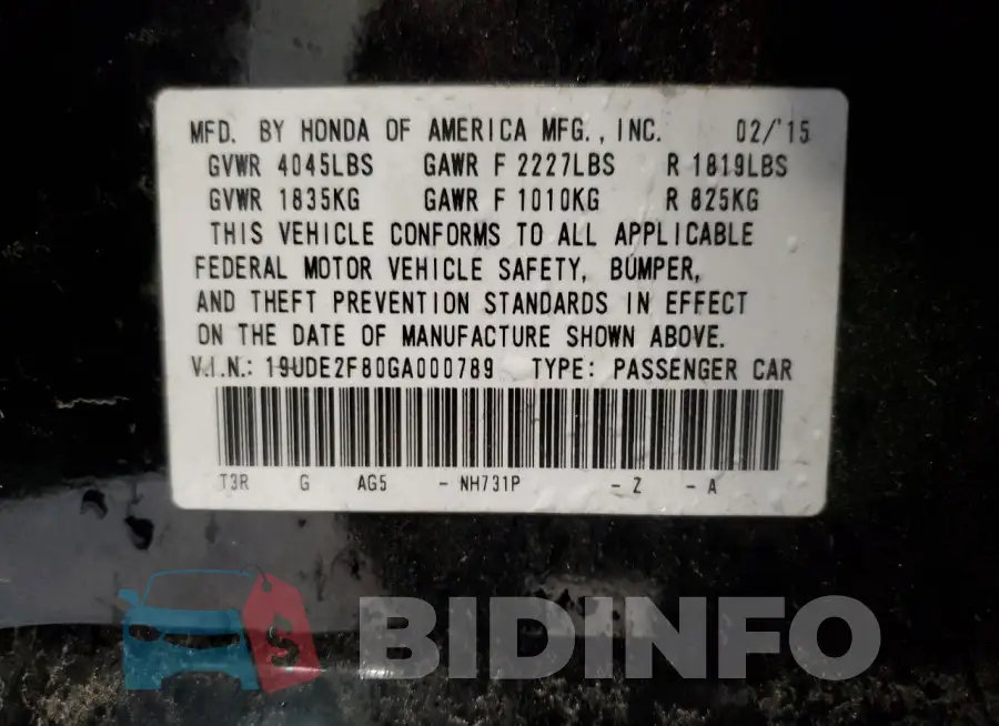 19UDE2F80GA000789 Photo# 13