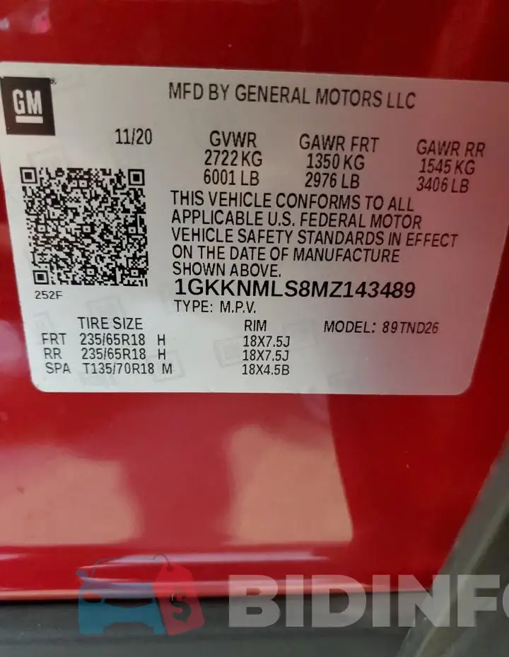 1GKKNMLS8MZ143489 Photo# 13