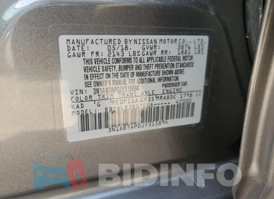 3N1AB7AP0JY315894 Photo# 13
