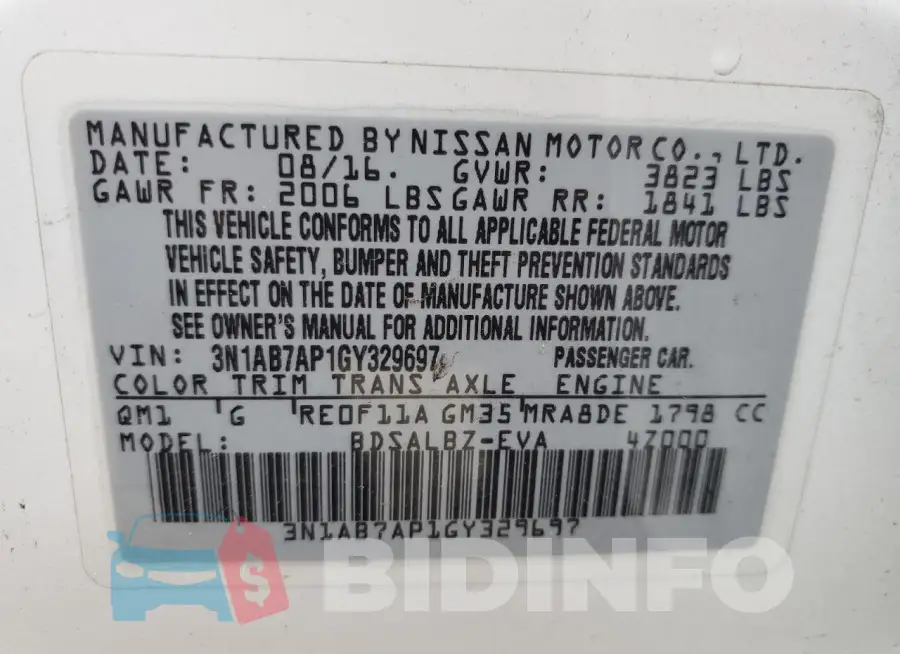 3N1AB7AP1GY329697 Photo# 12