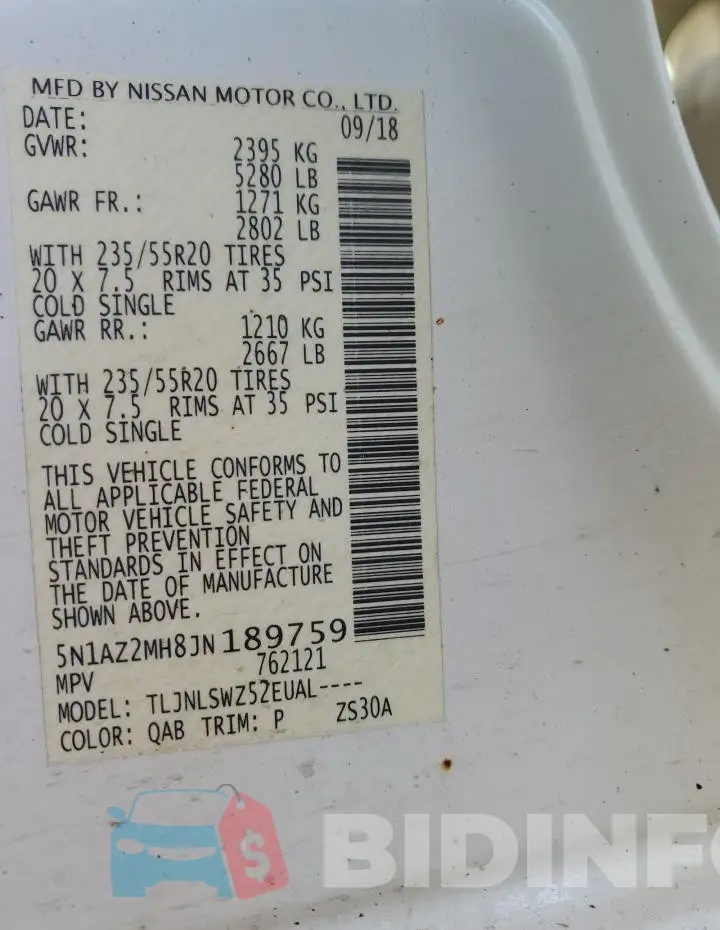 5N1AZ2MH8JN189759 Photo# 14