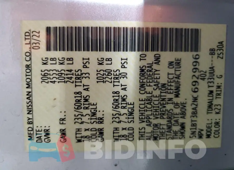 5N1BT3BA2NC692996 Photo# 13