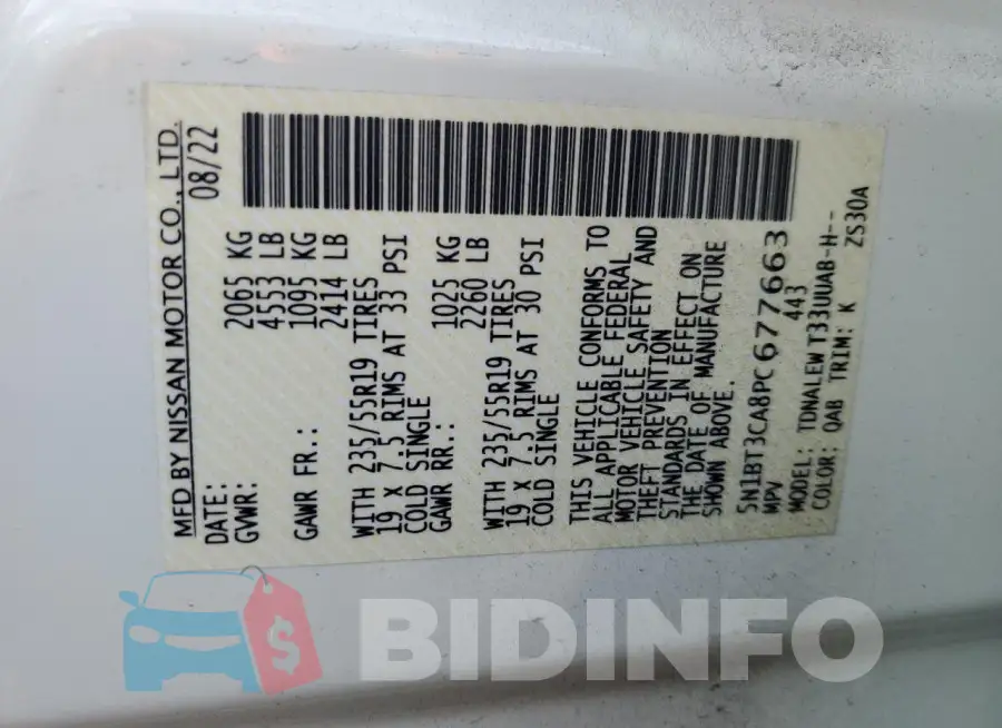 5N1BT3CA8PC677663 Photo# 13
