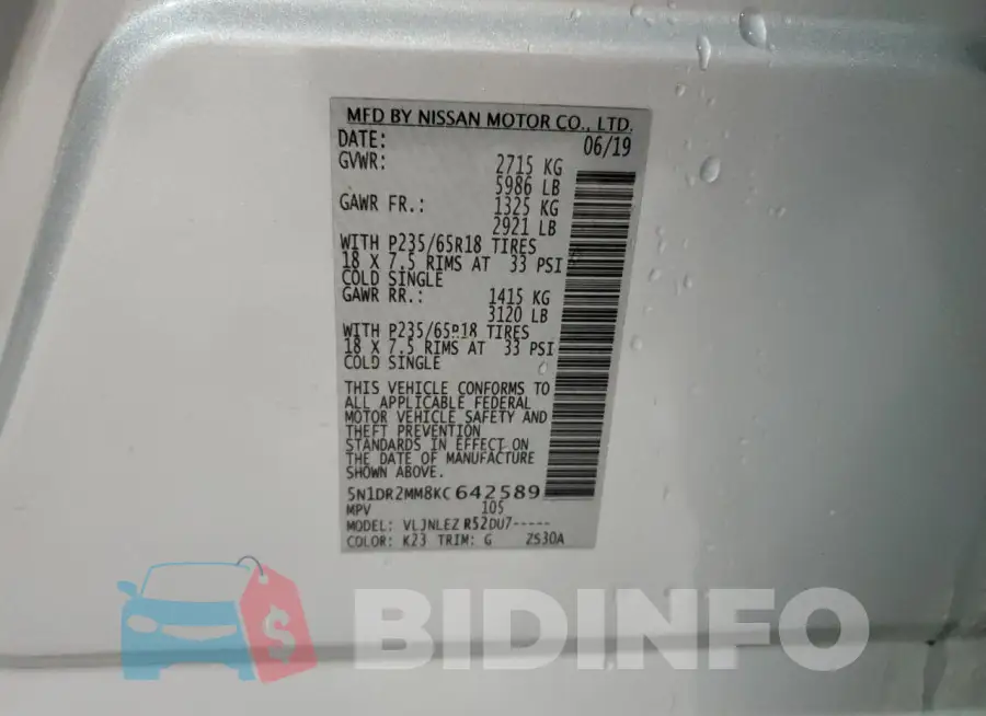 5N1DR2MM8KC642589 Photo# 13