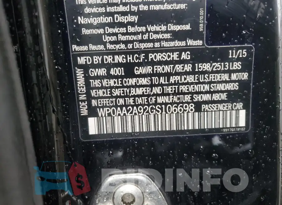 WP0AA2A92GS106698 Photo# 12