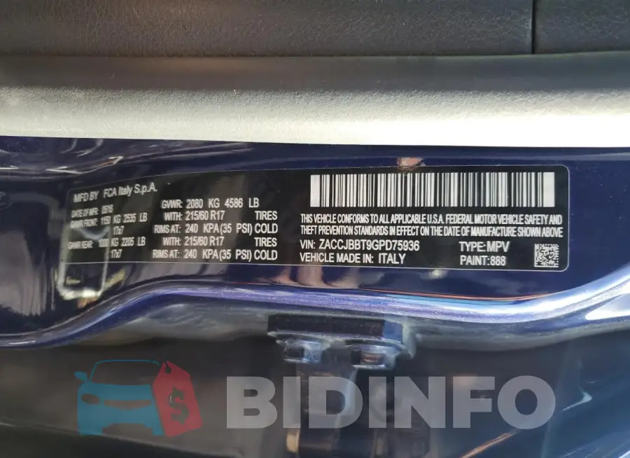 ZACCJBBT9GPD75936 Photo# 13